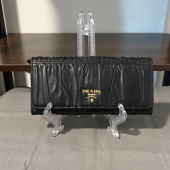 Prada Handbags - PRADA Ruched Black Long Leather Wallet